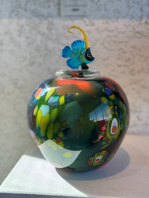 Glass Pot with Fish on Lid