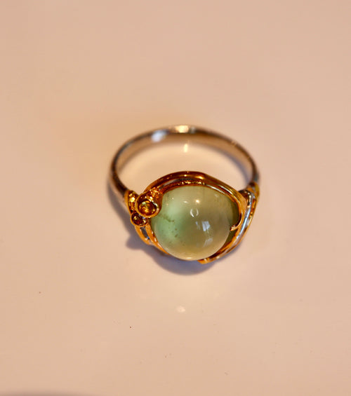 Prehnite & Yellow Sapphire Ring