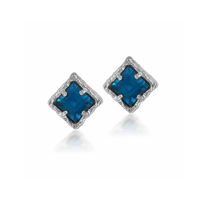 Diamond-shaped Stud Earrings in London Blue Topaz