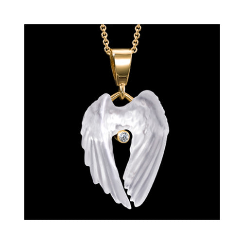 14KT Yellow Gold Glass Spirit Wing Pendent with Diamond