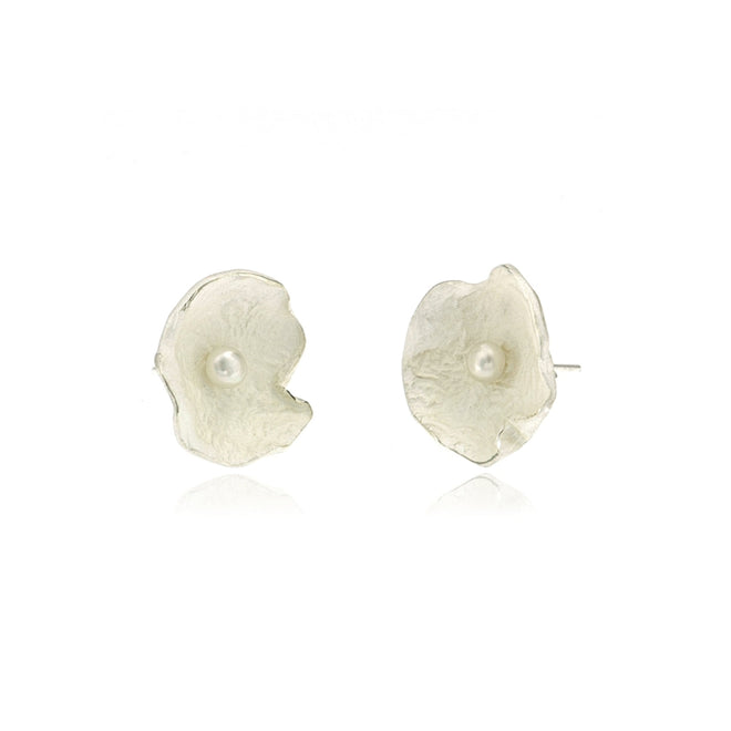 Pearl Petal Earrings - Sterling Silver (Large)