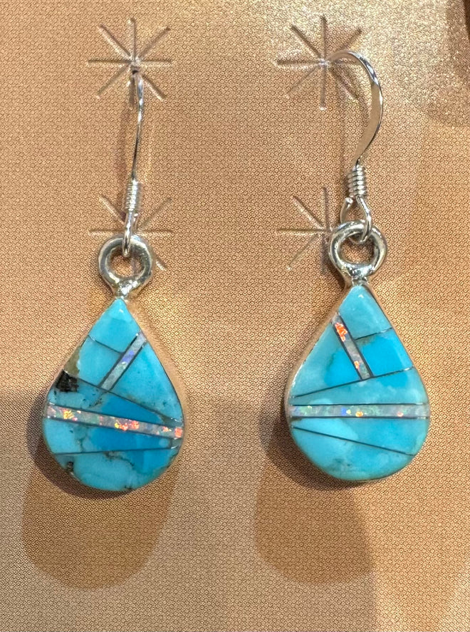 Turquoise & White Opal Earrings