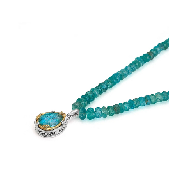 Apatite Strand with Chrysocolla Doublet Teardrop