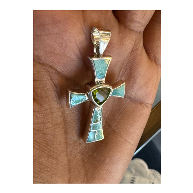 Sonoran Gold Turquoise and Peridot Cross Pendent