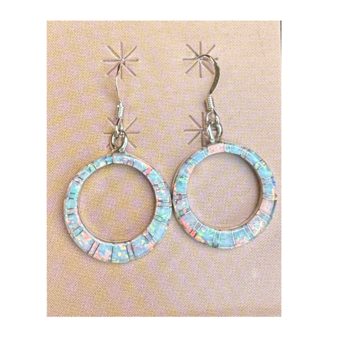 0.7" Circle White Opal Dangle Earrings