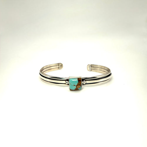 Navajo Made Kingman Turquoise Cuff Bracelet — Sterling Silver (Adjustable)