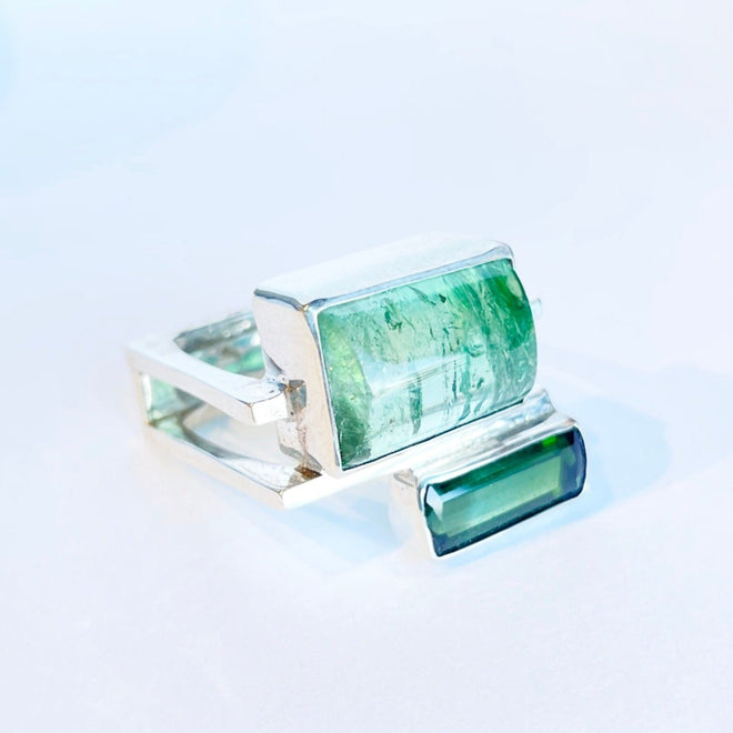 Square Green Tourmaline Ring