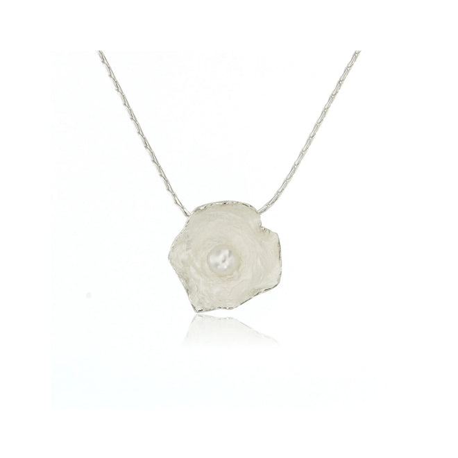 Silver Petal Pendent with Pearl - (Large)