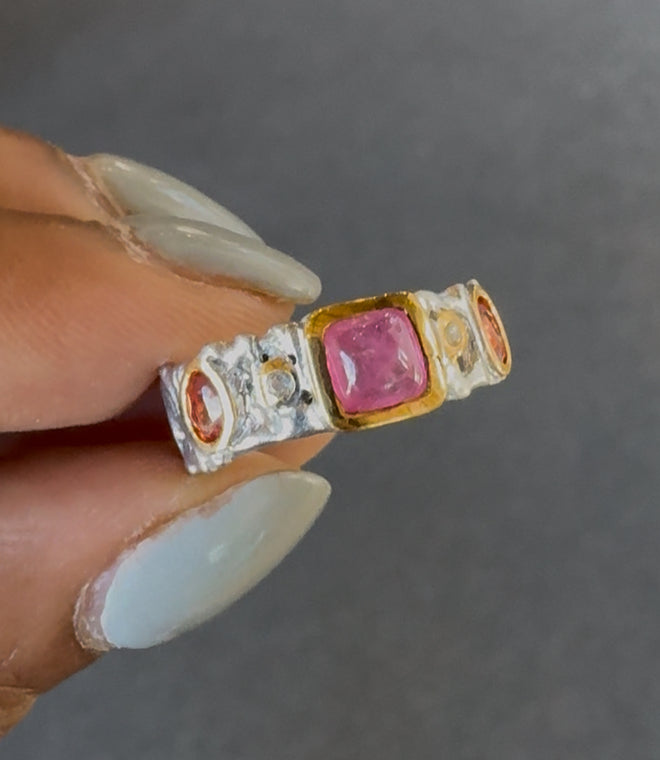 Ruby, Sapphire & White Topaz Ring