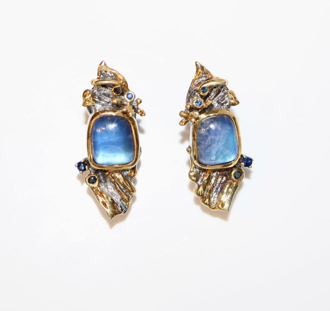Spectrolite & Sapphire Post Earrings
