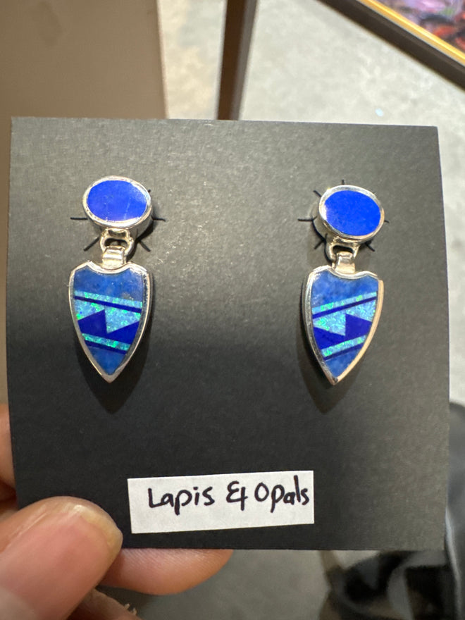Fancy Blue Earrings - Navajo Inlaid