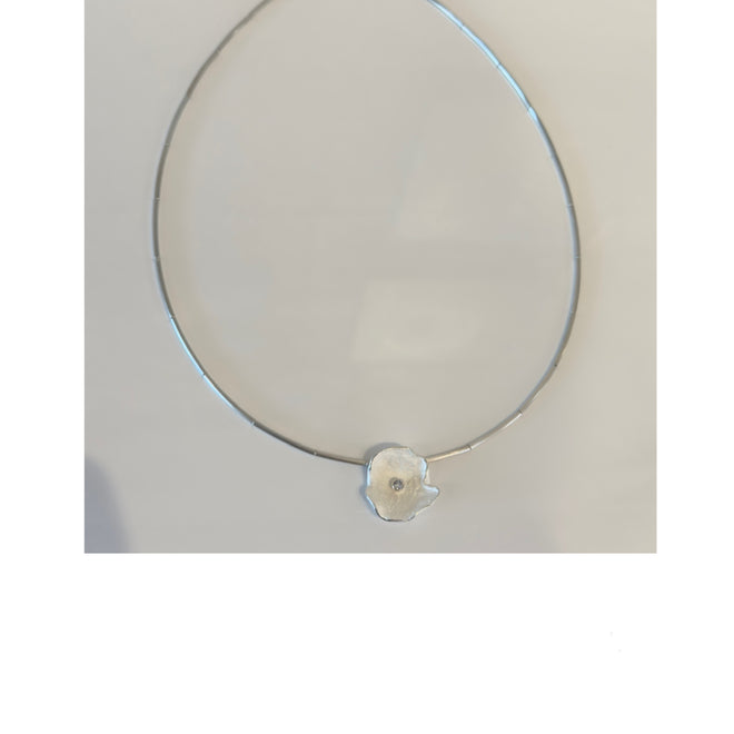 Silver Petal Choker Necklace with Cubic Zirconia (Large)