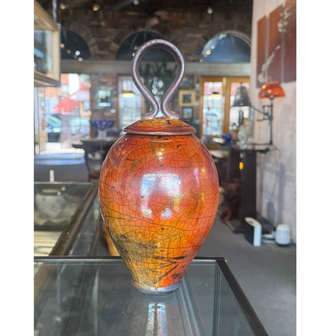 Raku Ferric Lidded Vase