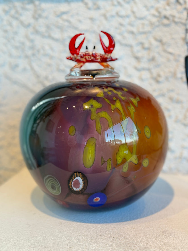 Glass Pot with Crab on Lid
