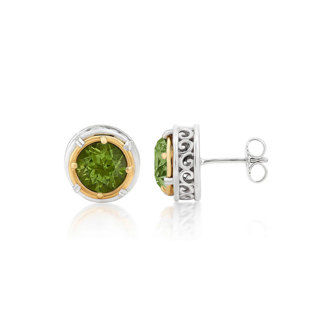 8mm Round Peridot Stud Earrings with 18k Gold Vermeil
