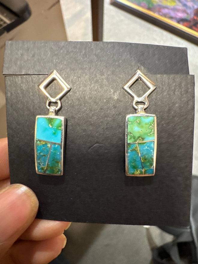 Sonoran Gold Turquoise Earrings - Navajo Inlaid