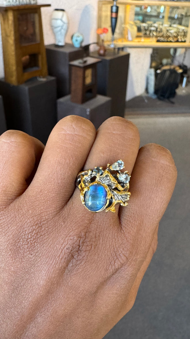 Spectrolite & Blue Topaz Ring