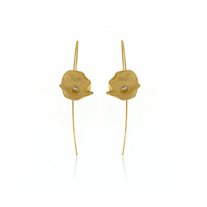Gold Petal Earrings with Cubic Zirconia (Large)