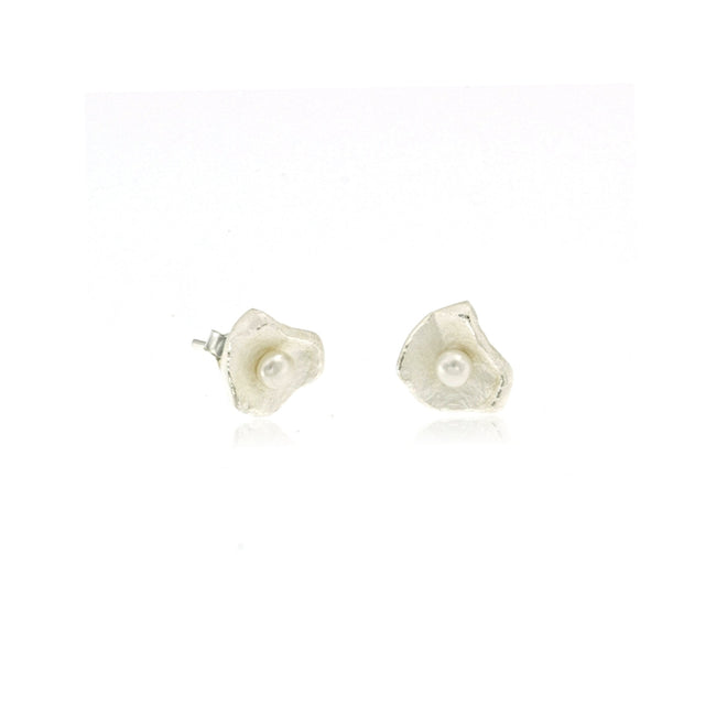 Pearl Petal Earrings - Sterling Silver (Small)