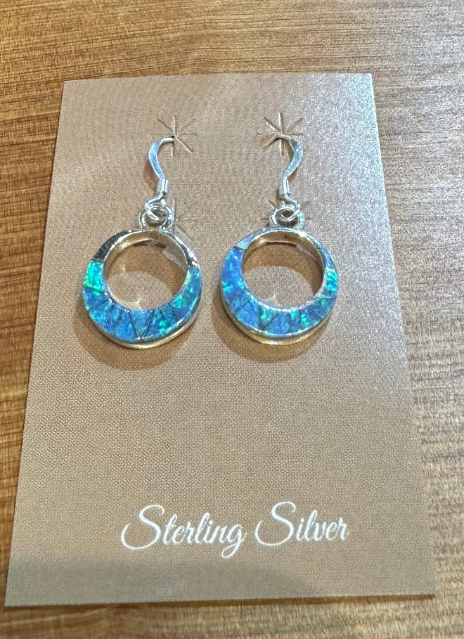 0.6" Circle Opal Dangle Earrings
