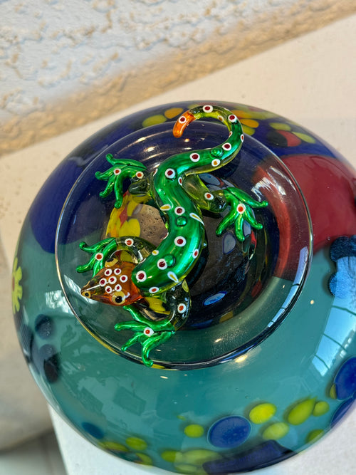 Glass Pot with Lizard on Lid