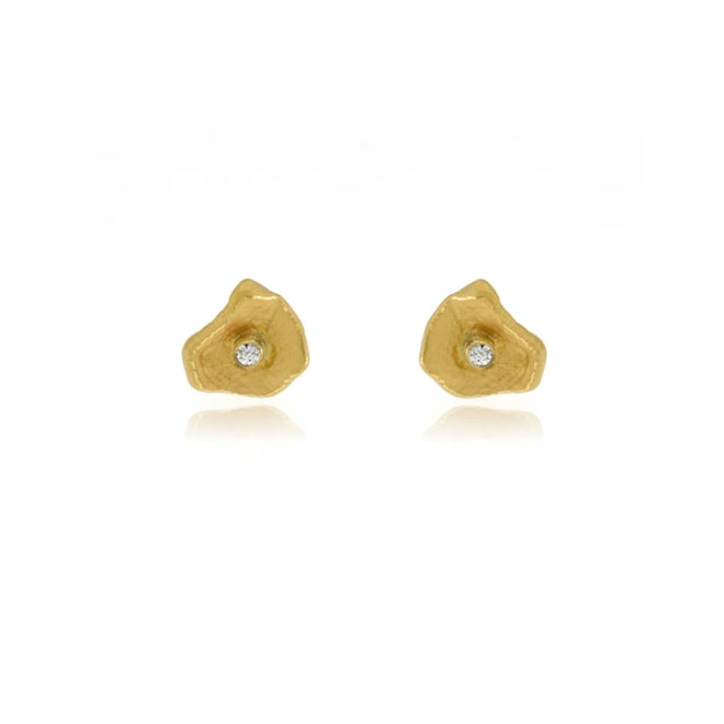 Clear CZ Petal Earrings - Gold (Small)