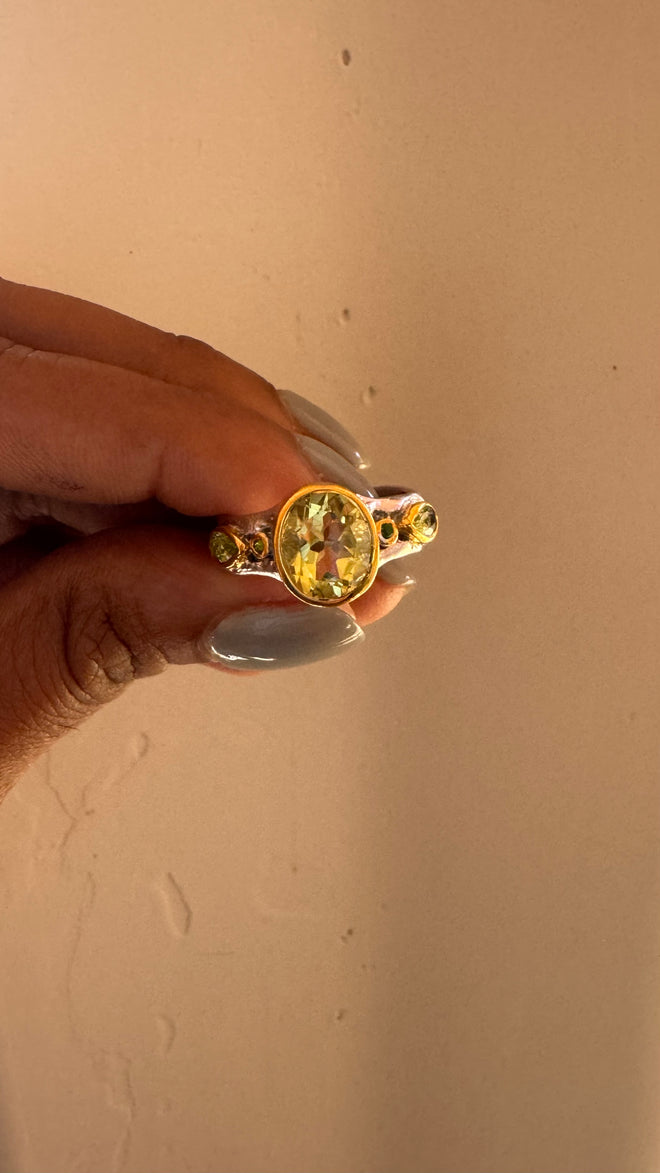 Lemon Quartz - Peridot - Green Chrome Diopside Ring