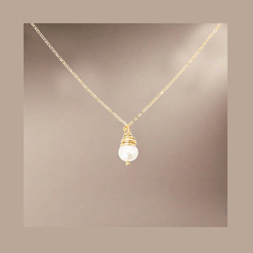 Gold-Filled Wrapped Freshwater Pearl Necklace (6.5 mm, 16–17″)