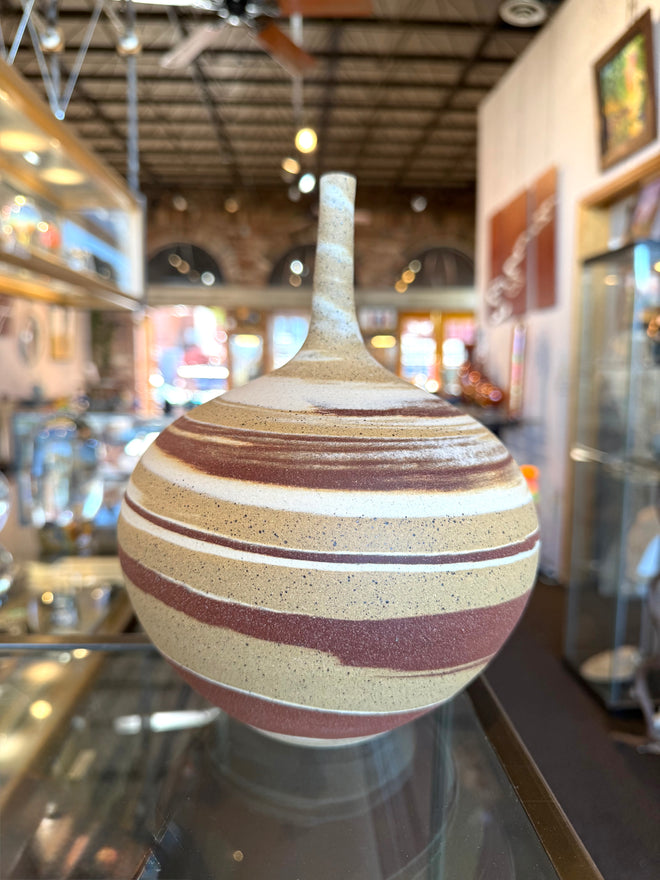 Hand-Made Agateware Bottle “Natural Clay Swirls” 9×7 — Sari Green