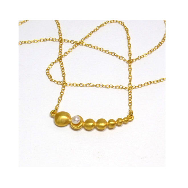 Gold Caterpillar Necklace with Pearl