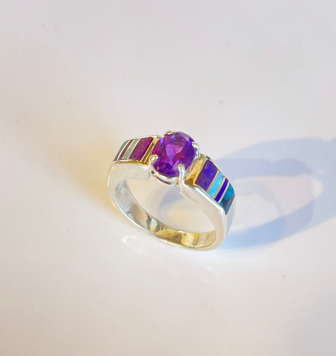 Amethyst, Sugilite, Turquoise & Opal Ring