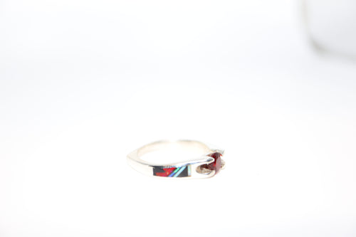 Garnet • Black Jade • Amazonite • Opal Navajo Inlay Ring (Sterling Silver) — Custom 14K Gold