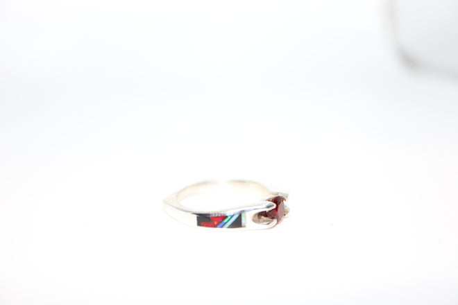 Garnet • Black Jade • Amazonite • Opal Navajo Inlay Ring (Sterling Silver) — Custom 14K Gold