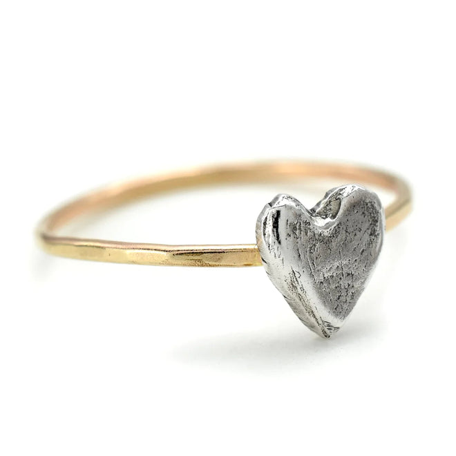 DAINTY SILVER + GOLD HEART RING