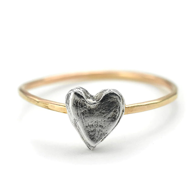 DAINTY SILVER + GOLD HEART RING