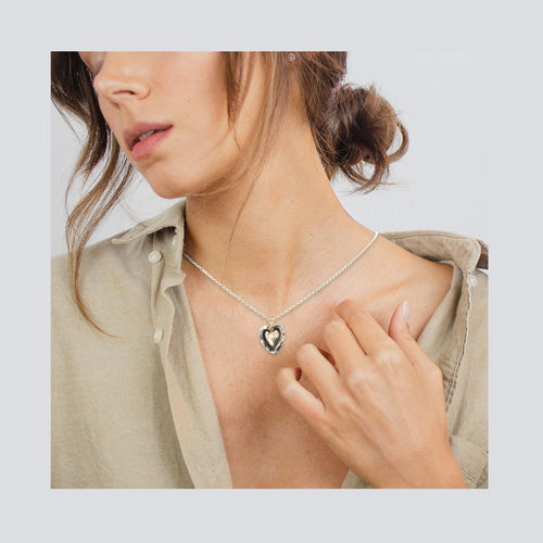 Sterling Silver & Bronze “Reminisce” Heart Necklace (16–17″)