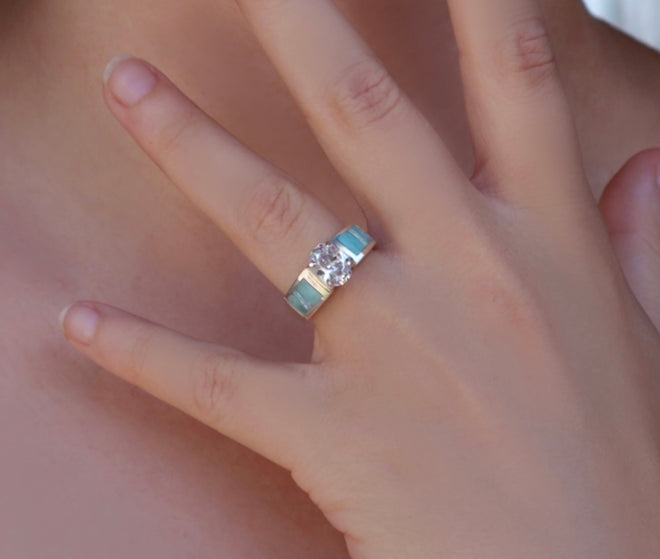 Amazonite & Opal Inlayed Ring