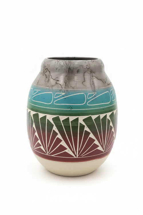 Navajo Carved Vase by Artist Cecelia Benally 4.5"H x 4" W