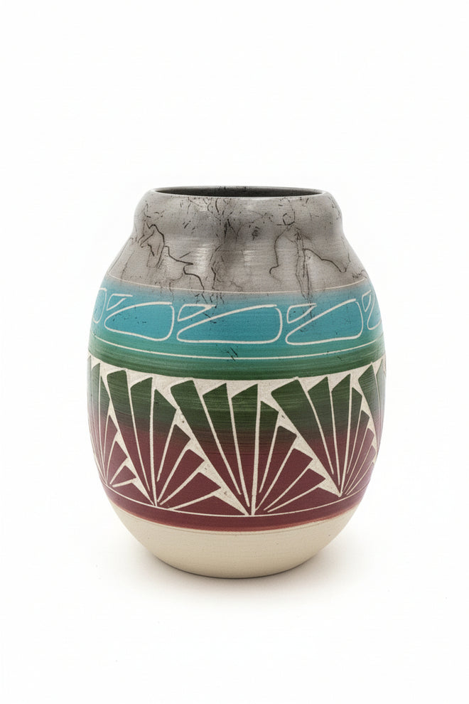 Navajo Carved Vase by Artist Cecelia Benally 4.5"H x 4" W