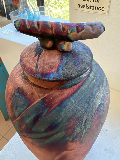 Tall Raku Ceramic Pot with Dragonfly Lid (Copy)