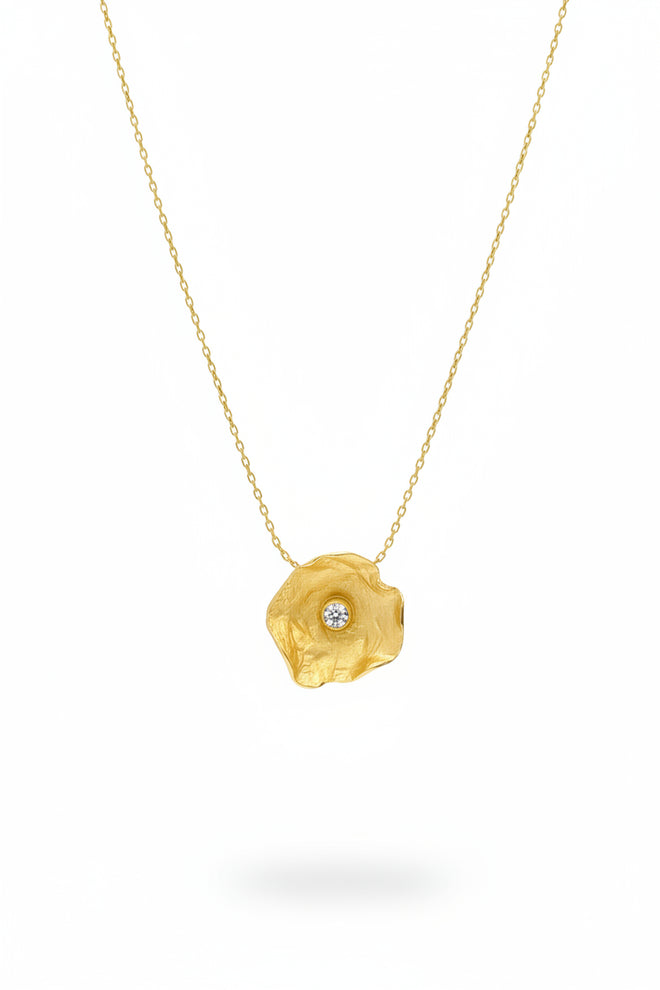Gold Petal Pendent with Cubic Zirconia