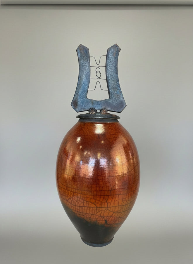 Raku Ferric Lidded Vessel