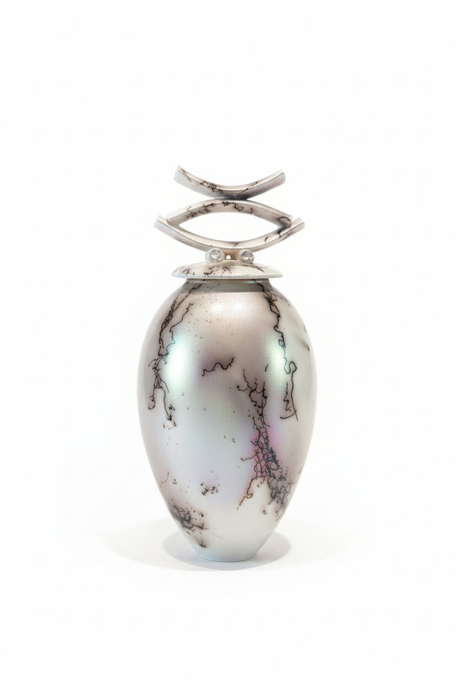 Tall Opalescent Glazed Lidded Vessel by Bob Smith