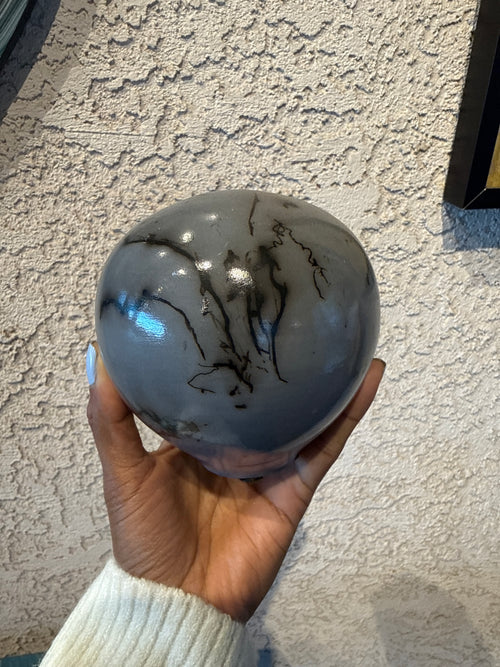 Grey Horsehair Glaze Orb - Seed Pot