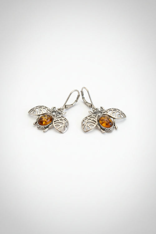Sterling Silver Bee Amber Earrings