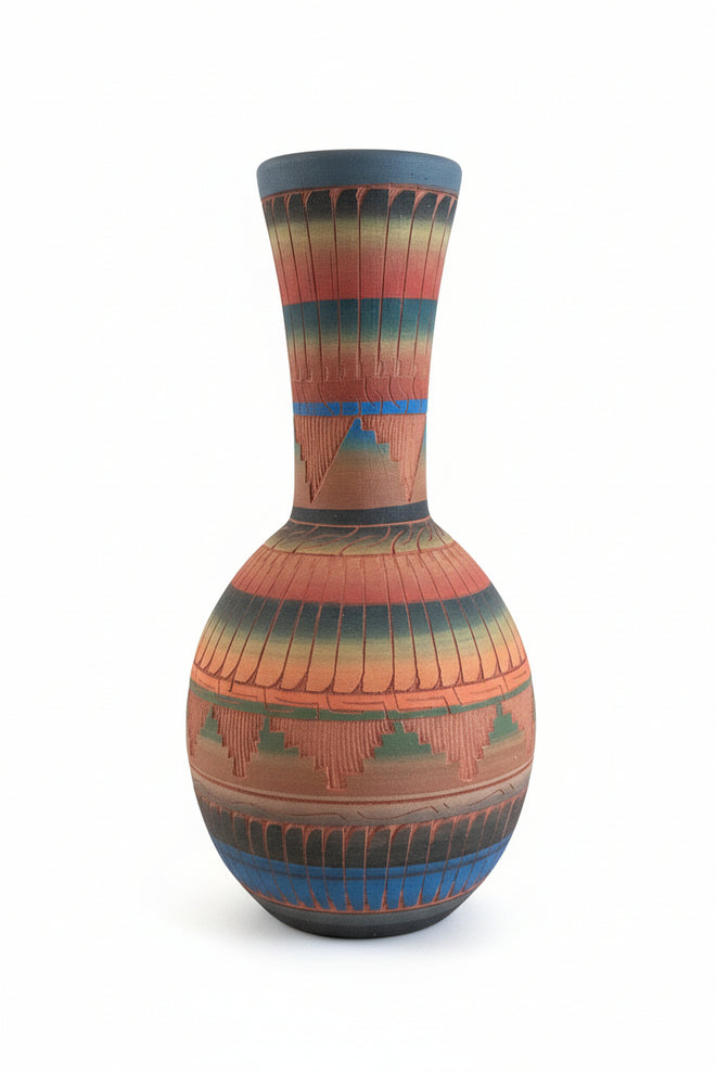 Navajo Carved Ceramic Vase by Joann Johnson 6"H x 3"W