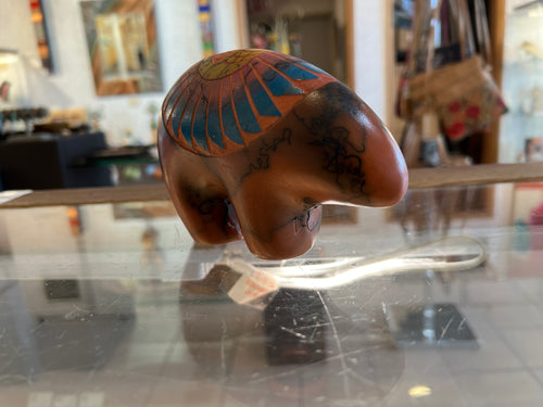 Larry Livingston Horsehair Pottery –Blue and Rust Colored Bear Statue