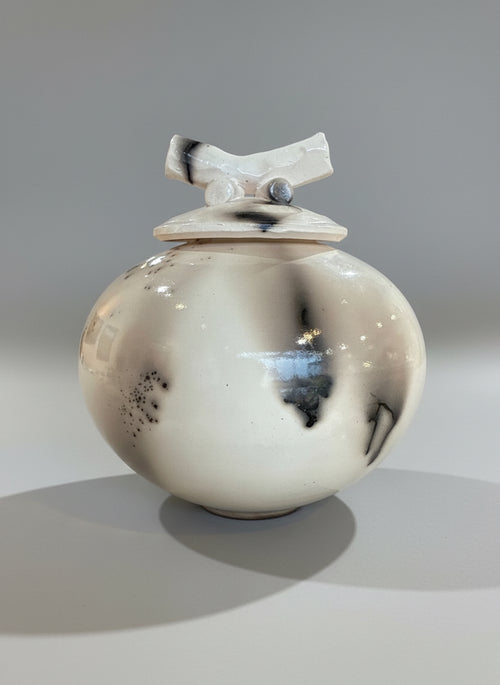 White Horsehair Lidded Vessel by Bob Smith