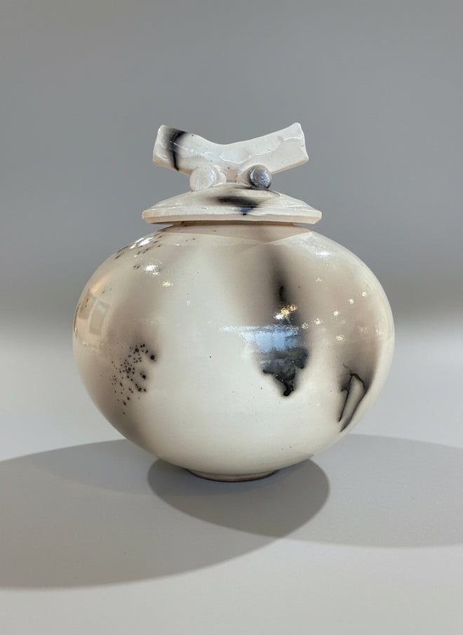 White Horsehair Lidded Vessel by Bob Smith