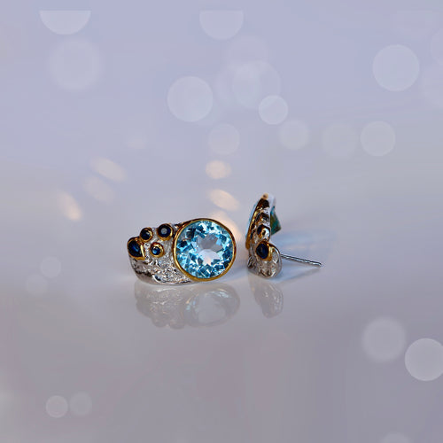 Blue Topaz & Sapphires Post Earrings